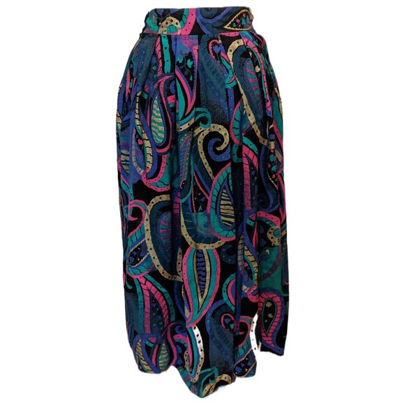 Vintage 80s High Waist Paisley Forest Fairy Whimsygoth Maxi Skirt Retro Sz 12 - Picture 1 of 10